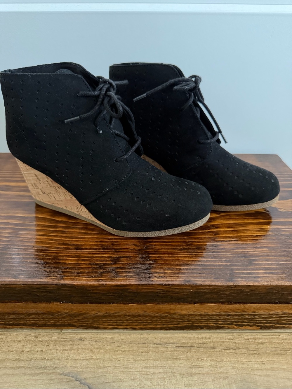 Maurices Black Lace-Up Wedge Ankle Boots